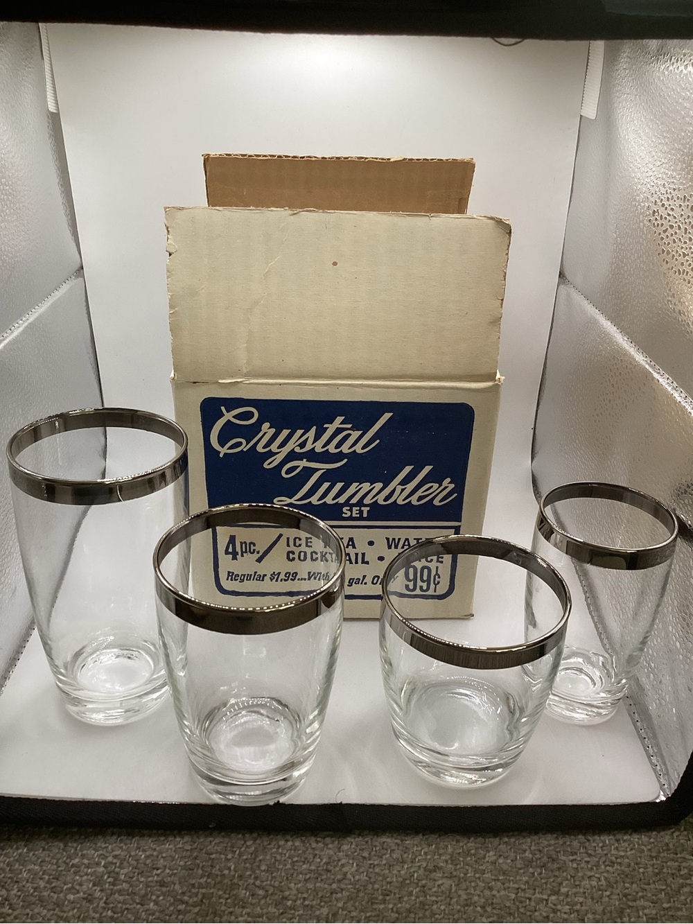 2 SETS Crystal Tumbler Set with Silver Rim - Clear Glass, 4-Piece per box